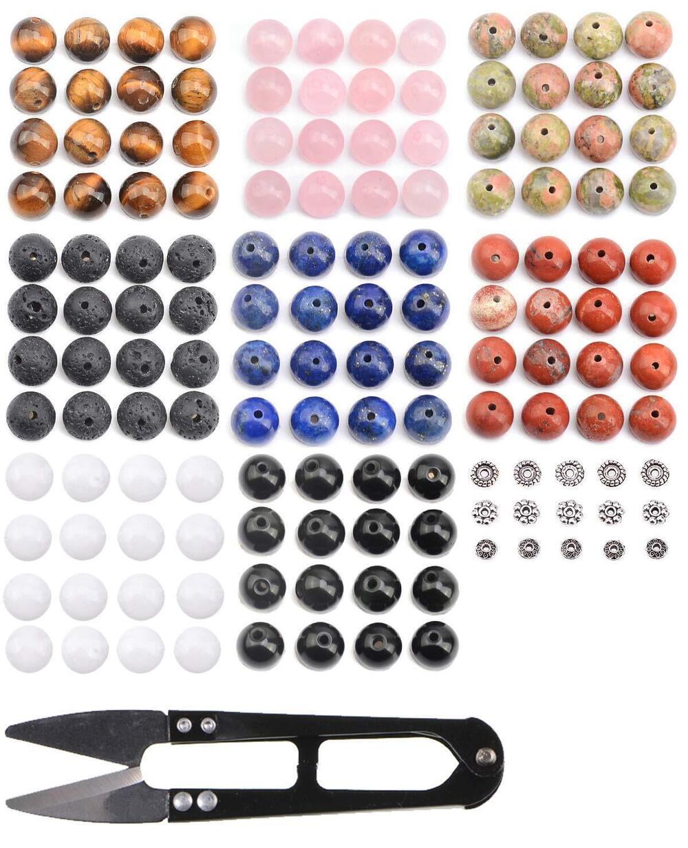4542 Natural Stone Beads Set Kits 8mm Round Loose Gemstone Assorted Color